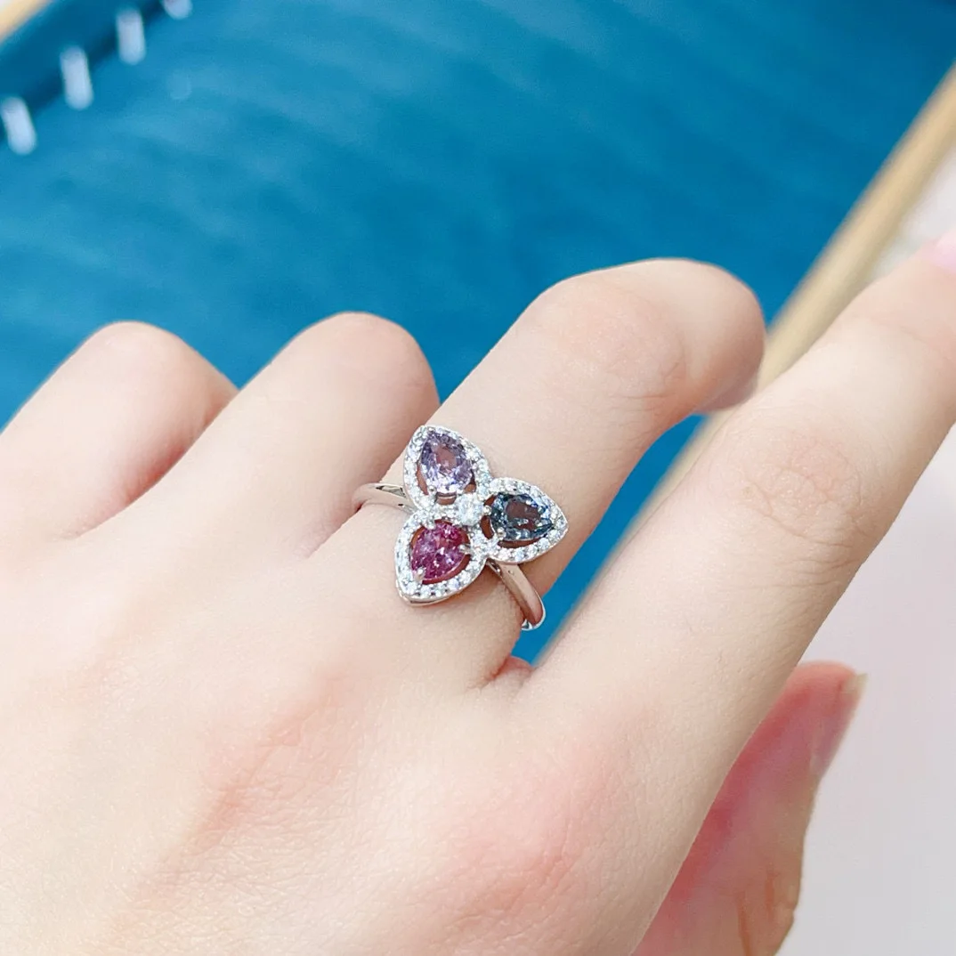 

925 Sterling Silver Natural Spinel Ring, 4x5mm Precision-Set Gemstone Jewelry, Elegant Crystal Band