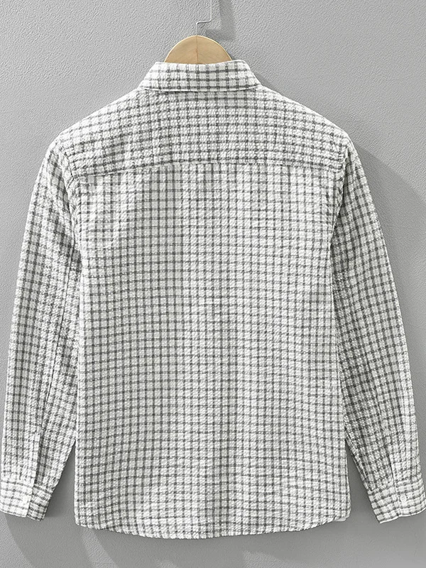 Retro Plaid Long Sleeve Men's Shirt Casual Loose Fit Autumn New Style Mixed Fabric Fashion Outerwear Cotton Youth Fashion
