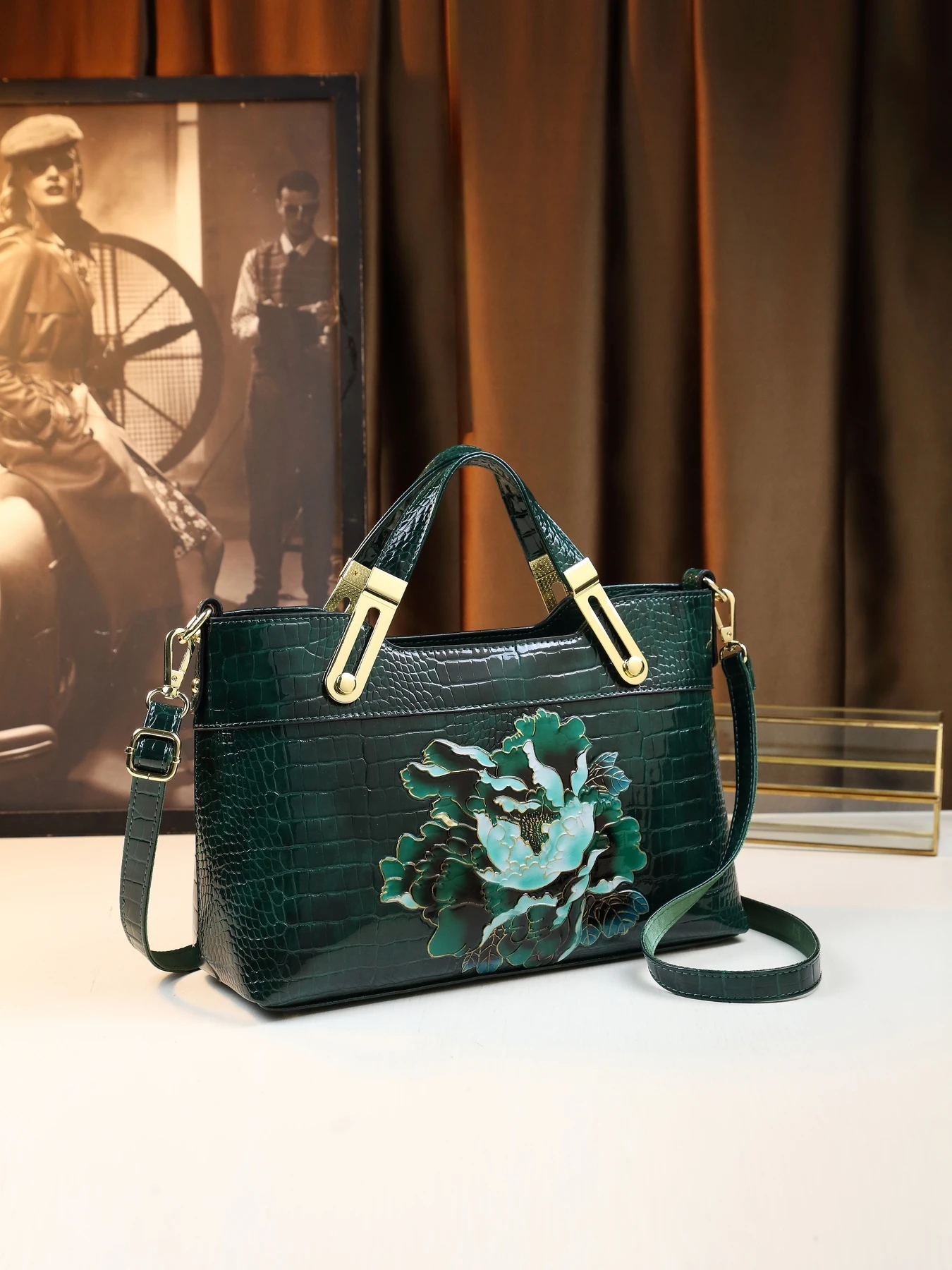 

Женская сумка Flower Group, зеленая, легкая, роскошная, темпераментная, через плечо, сумка-ведро, большая вместительная пригородная сумка