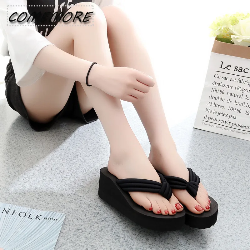 2024 Platform Sandal Women Slipper High Heel Summer Shoes Fashion Wedges Slippers Black Home Bathing Flip Flops Zapatillas Beach