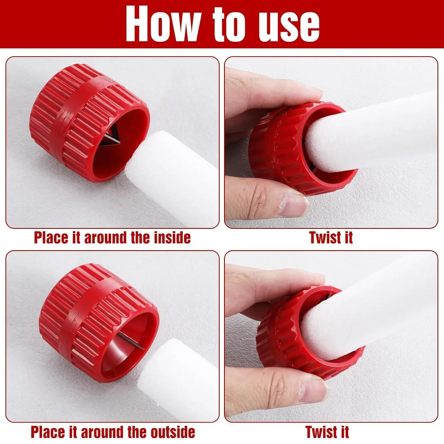3 Stück 3,8 x 4 cm (1,5 x 1,6 Zoll) rote Innen- und Außenreibahle zur Entgratung von runden Rohren aus PVC, PPR, Kupfer, Messing und Aluminium. – Detail 3