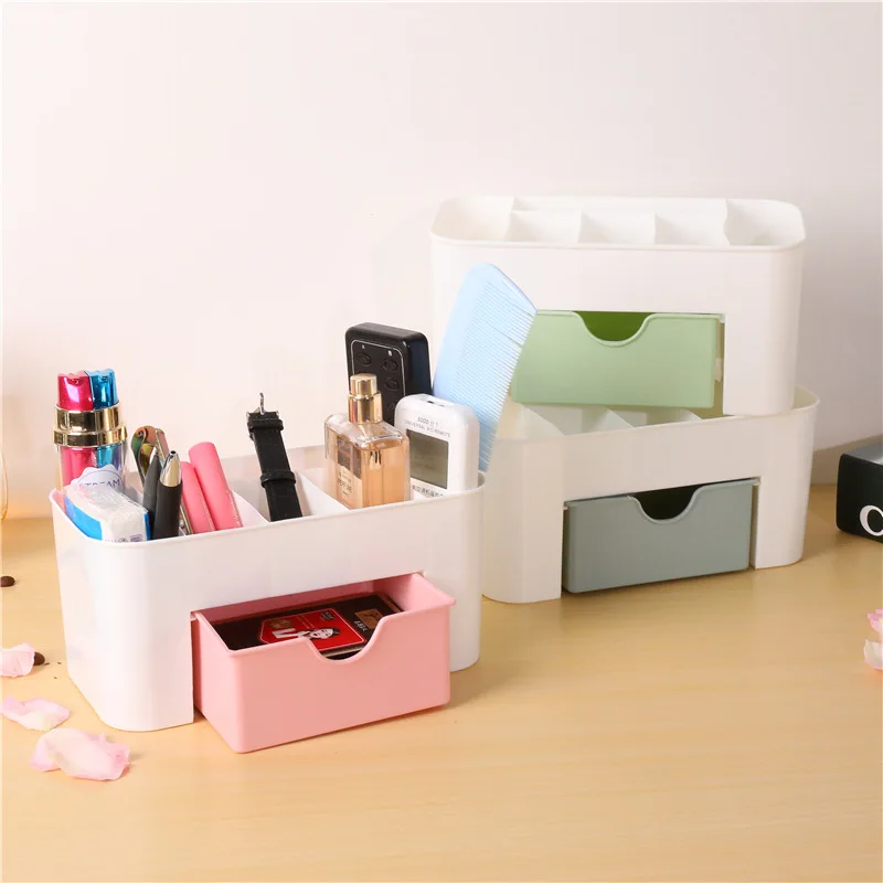 

Makeup Organizer Storage Box Double Layer Plastic Cosmetic Drawers Jewelry Display Box Desktop Make Up Storage Case Container