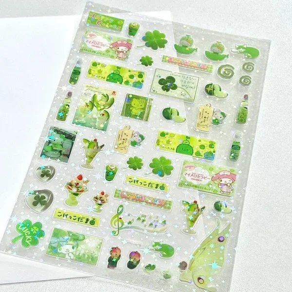 مجموعة Steve Random مكونة من 4 قطع باللون الأخضر بأربع أوراق البرسيم الشفاف على شكل نجمة لامعة وملصقات جورانل ديكو #4