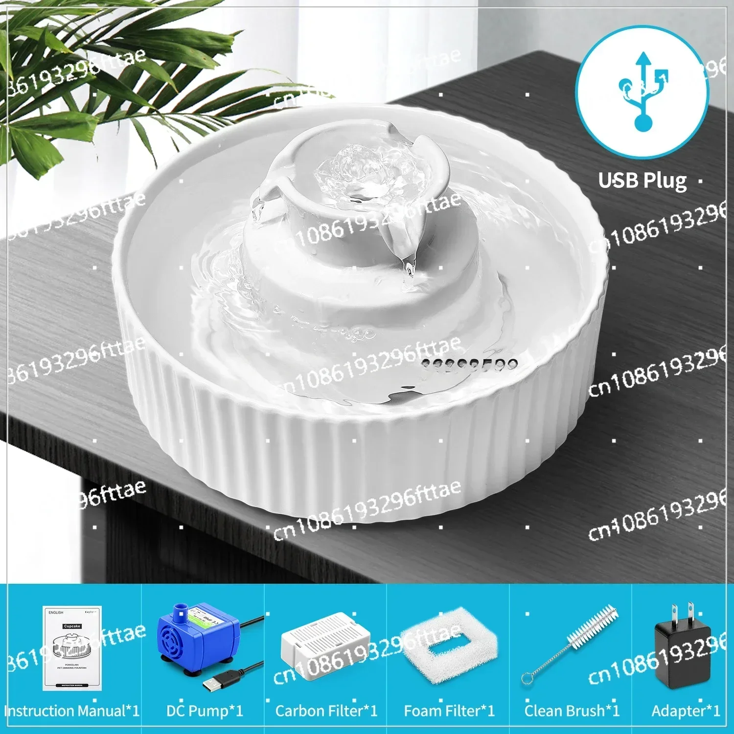 

Petcare Ceramic Cat Water Fountain Ceramic 2.1L Capacity Automatic Cat Waterer Fountain for Cats