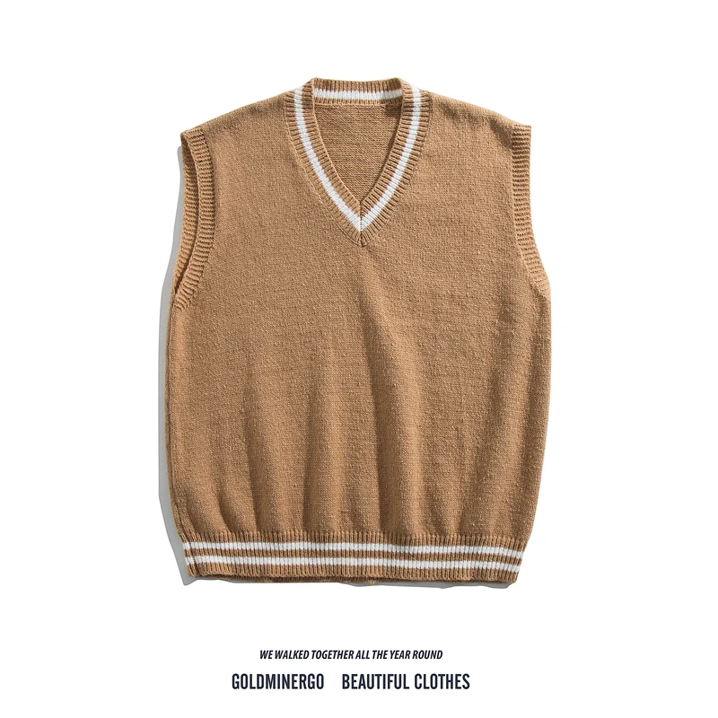 

Ретро-японский вязаный жилет с V-образным вырезом для мужчин, осенне-зимний, повседневный, универсальный, в студенческом стиле, с открытыми плечами