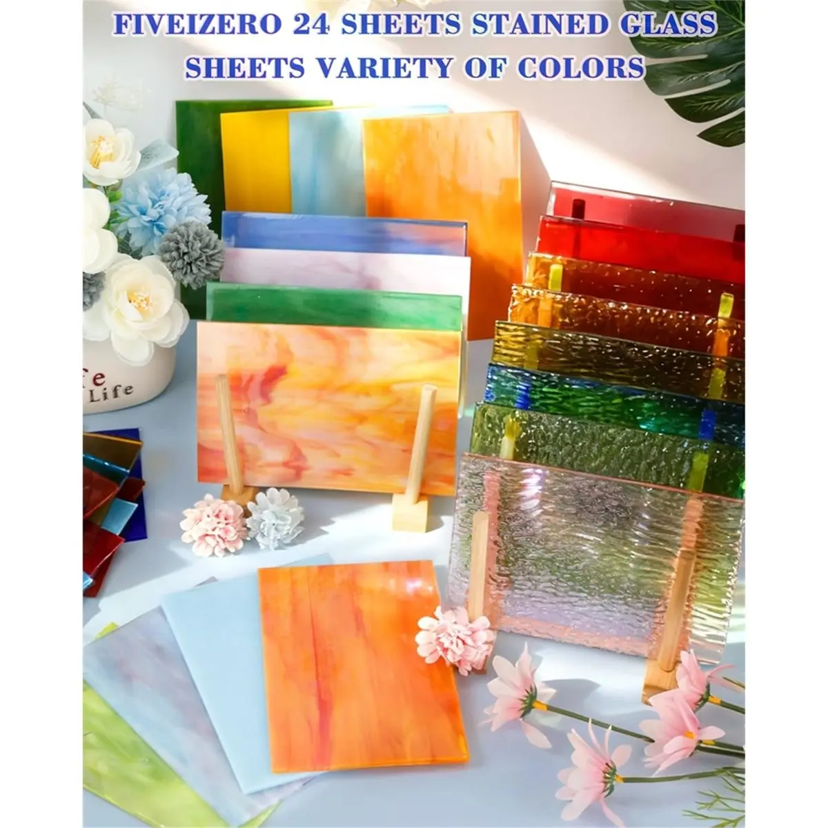 

24 листа витражного стекла 4x6 дюймов-для поделок своими руками, искусства из мозаичного стекла, принадлежностей из плавленого стекла, переливающихся цветов для домашнего декора