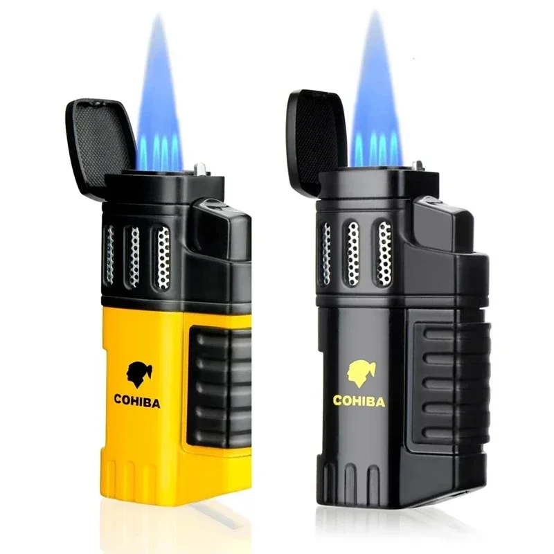 COHIBA 4 Torch Flame Jet Portable Gas Lighter Cigar Tools Outdoor Metal Windproof Lighter Cutter Men\'s Gifts Smoking Accessories