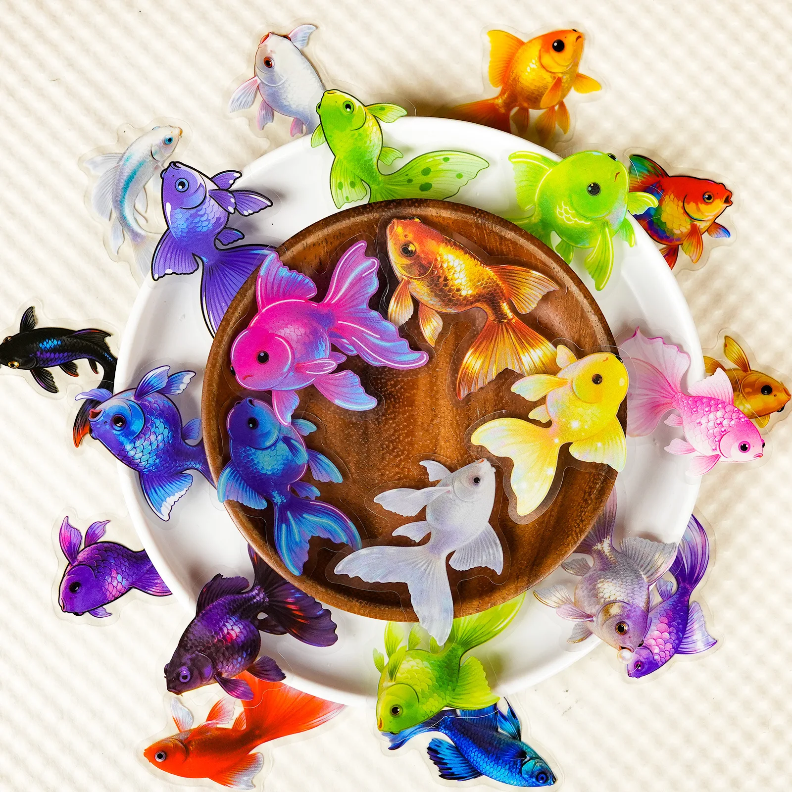 56/112PCS schöne bunte Goldfisch transparente Aufkleber PET dekorative Helme Motorrad Aufkleber