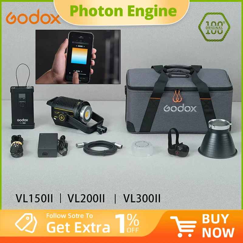 

Светодиодный видеосвет Godox VL150II VL200II VL300II 5600K белой версии, постоянный свет, крепление Bowens, студийный свет, поддержка приложения