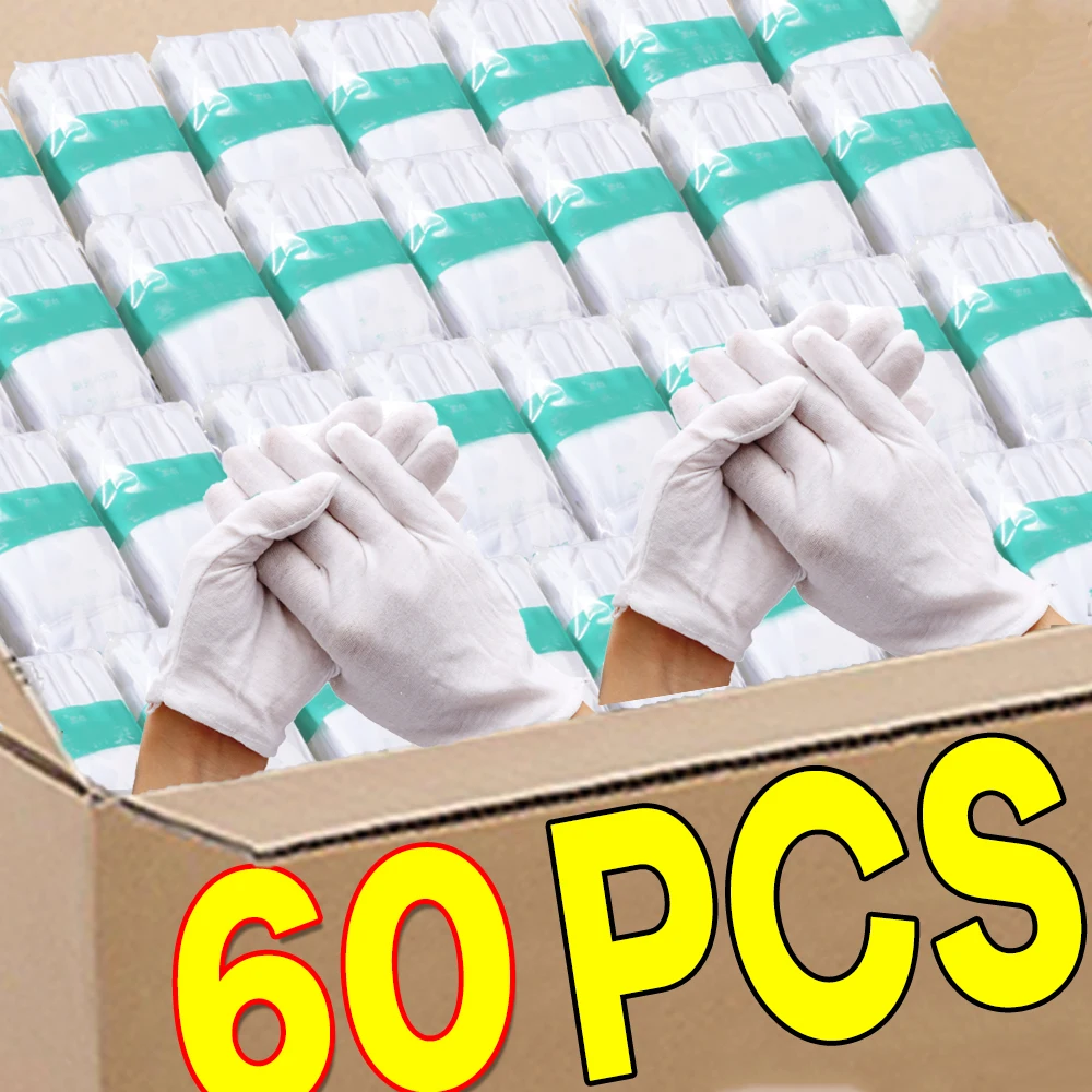 

1/30 пар мужских и женских этикеток с полным пальцем, белые хлопковые перчатки для официантов/водителей/ювелирных изделий/рабочих варежек, впитывающие пот перчатки