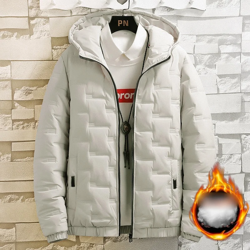 

Winter men's warm hooded irregular patterned jacket with casual loose cuffs elastic jacket solid color fashionable jacket