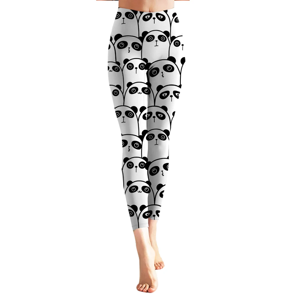 CLOOCL-mallas populares para mujer, pantalones de Yoga con estampado de Panda de dibujos animados, pantalones de cintura alta, pantalones ajustados sin costuras, ropa femenina