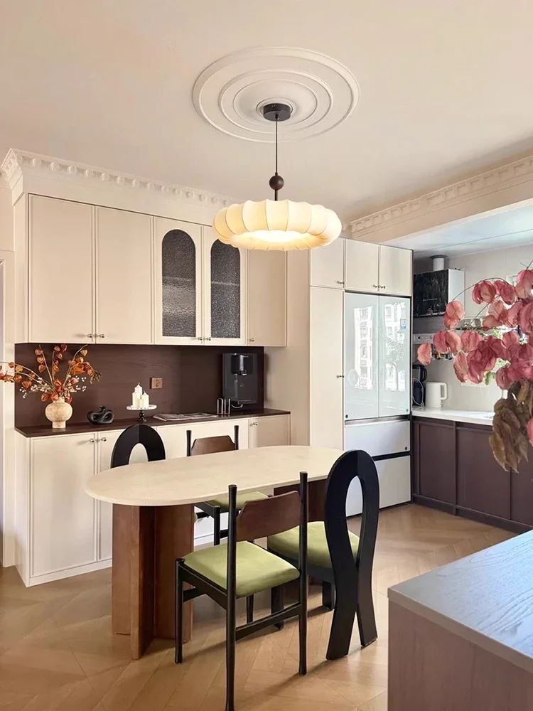 Japanese Retro Wabi Sabi White Cloth Pendant Light Living Dining Bedroom Fabric Droplight Decoration Home Lamp Indoor Fixtures