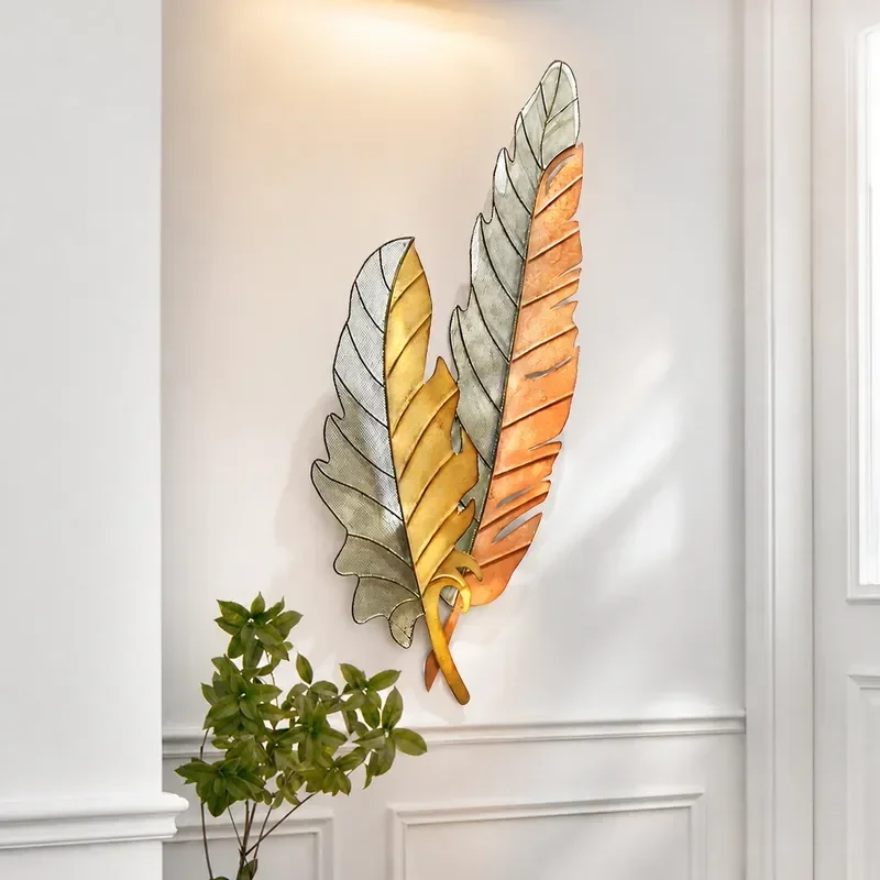 Retro Living Room Sofa Background Wall Decoration Pendant Industrial Style Bar Entrance Three Dimensional Metal Feather Wall