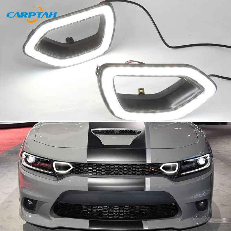 

Car LED DRL Daylights For Dodge Charger 2015 2016 2017 2018 2019 Yellow Turn Signal Daytime Running Headlamps Auto Driving Lamp