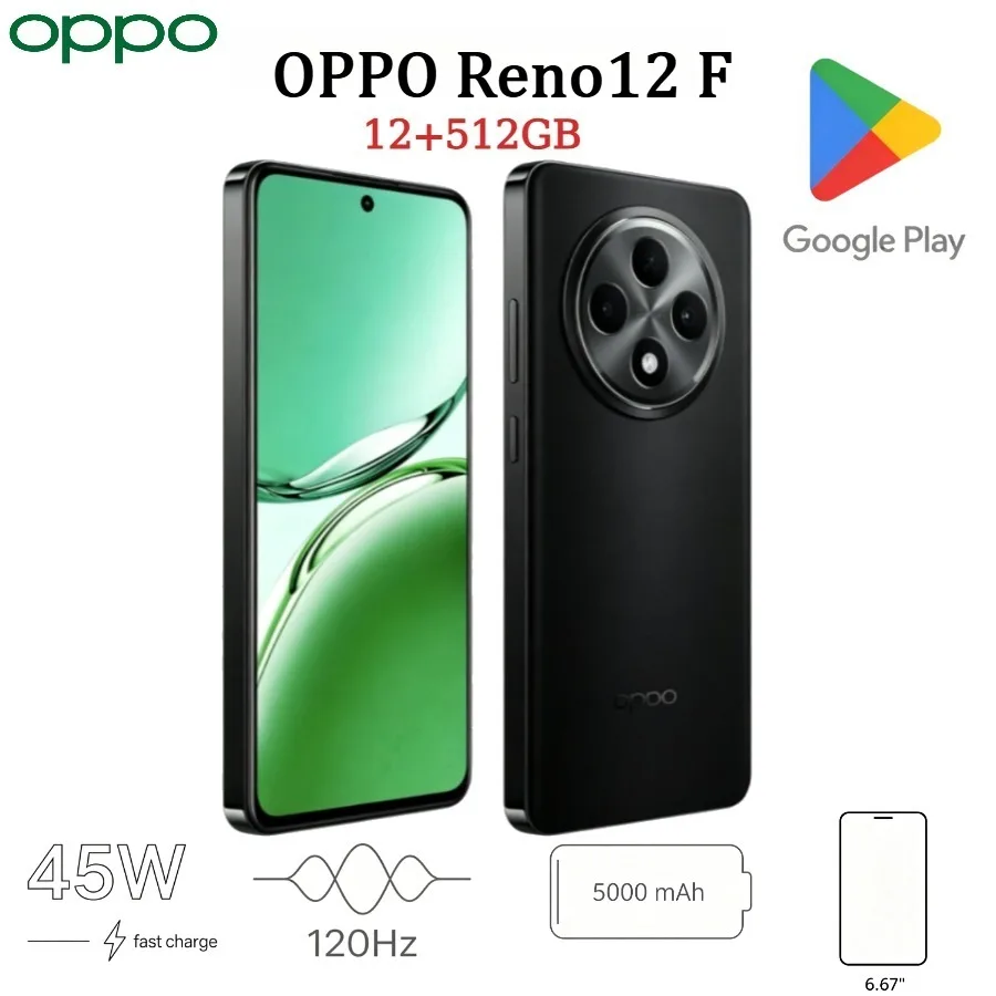 2026 (Latest Model) OPPO Reno12 F Smartphone, 12+512GB storage, 5000 mAh battery, and 45W fast charging; Global Version