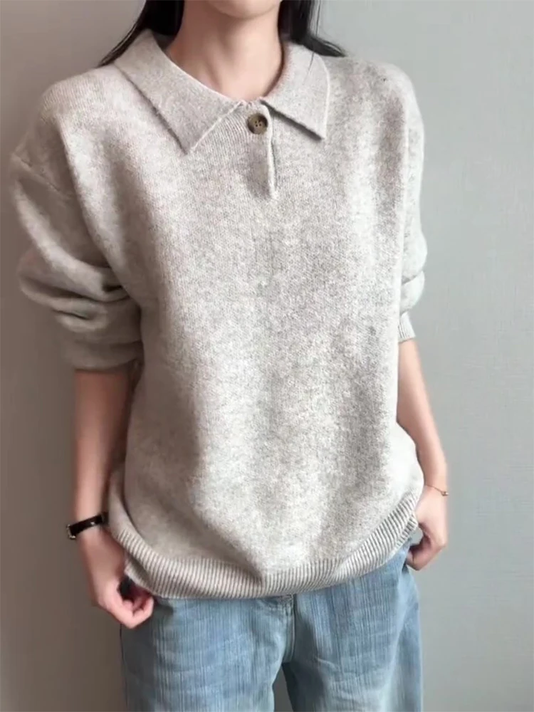 

Мужской осенний повседневный свитер свободного кроя с длинным рукавом, вязаный, с воротником, базовый, цвет нектарина, в стиле Old Money