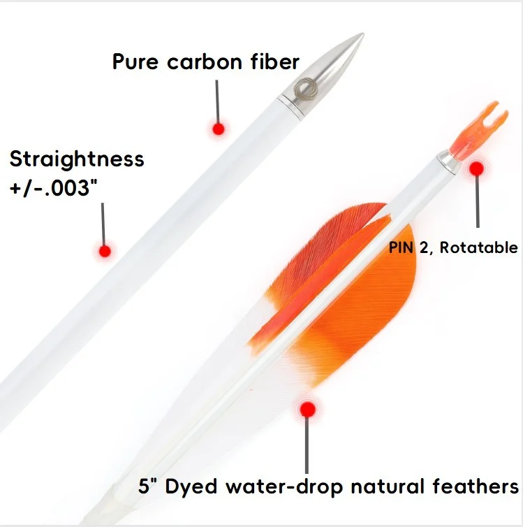 6PCS Archery Pure Carbon Arrow Set 32