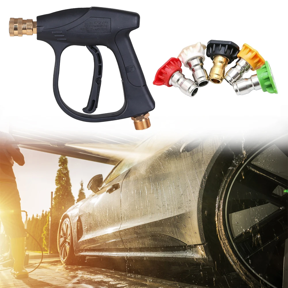 

Car Washer Five Color Fan Shaped Nozzle 14mm M22 Socket Car Wash Water Gun 1/4 Quick Release Car Washing Garden Cleaning Tools