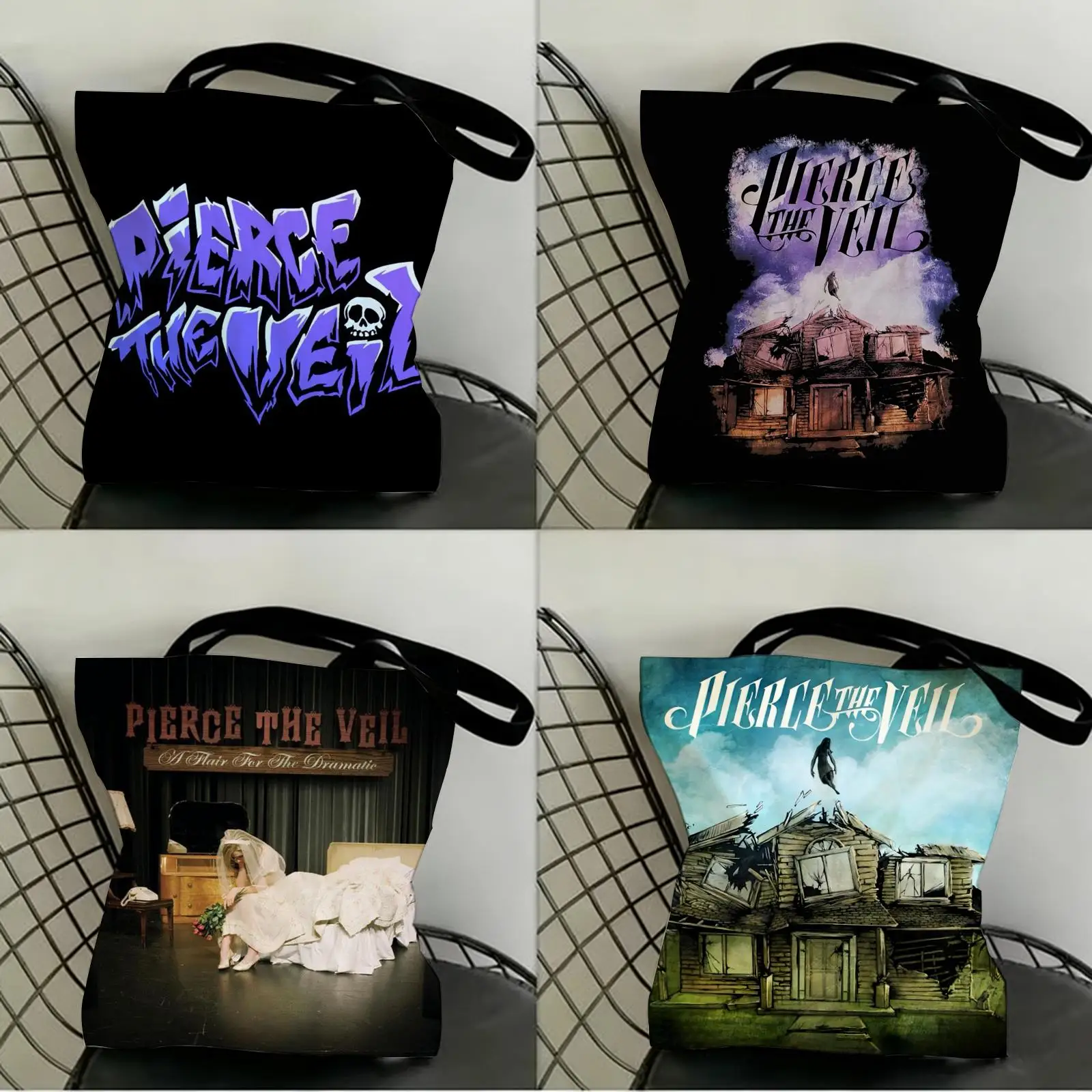 

Pierce The Veil Storage Bags Canvas Double-Sided Print Fashion Shoulder Tote Shopping Bag Gift Eco Handbags