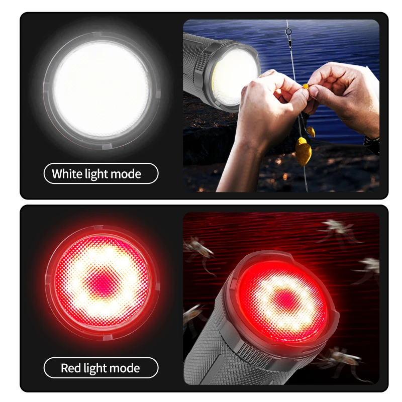 5000 Meters Long Shot LED Flashlight 800W White Light Torch USB-C Telescopic Zoom Spotlights COB Light Built-in 10000mah Battery