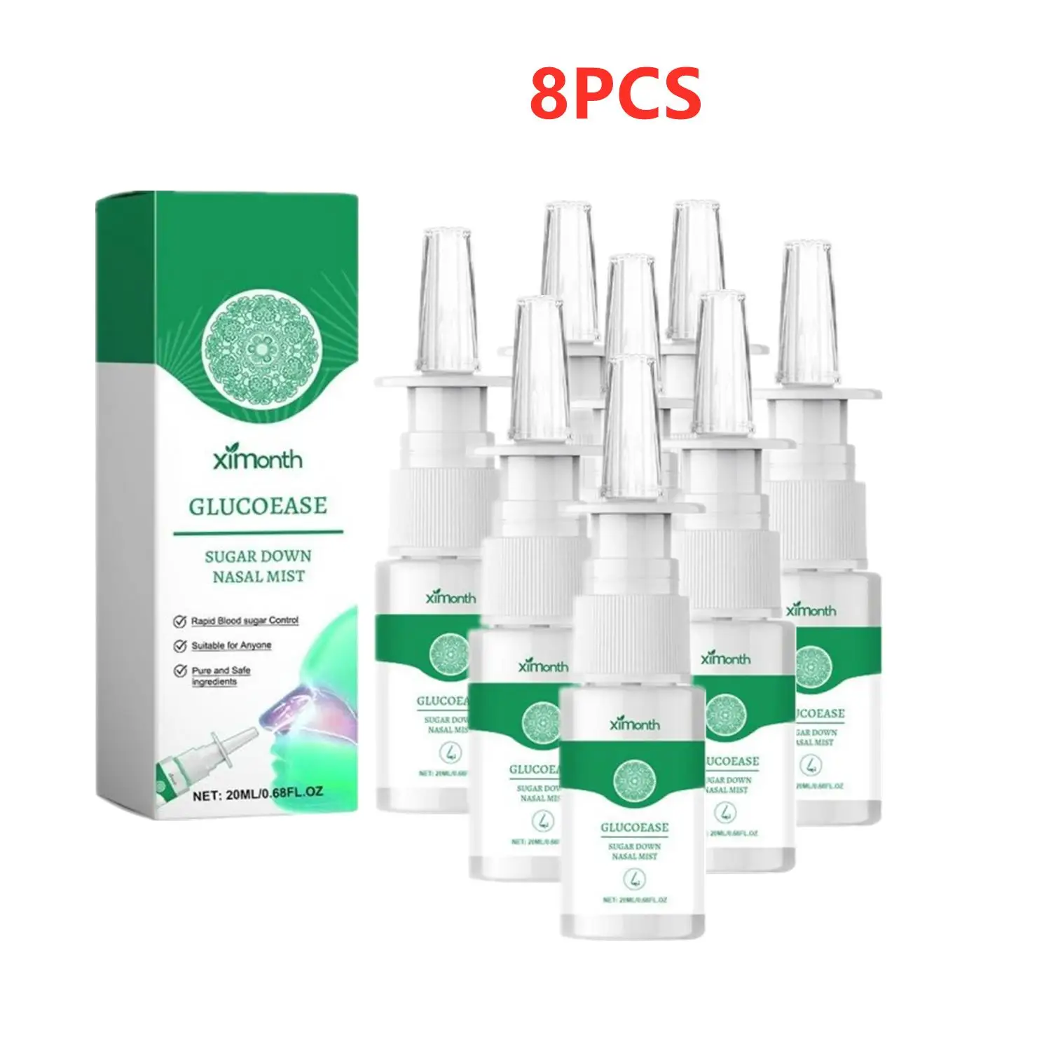 Spray nasal hypoglycémique de 20ml, 8 pièces, soins de traitement pour inconfort, livres buccaux, réparation nasale