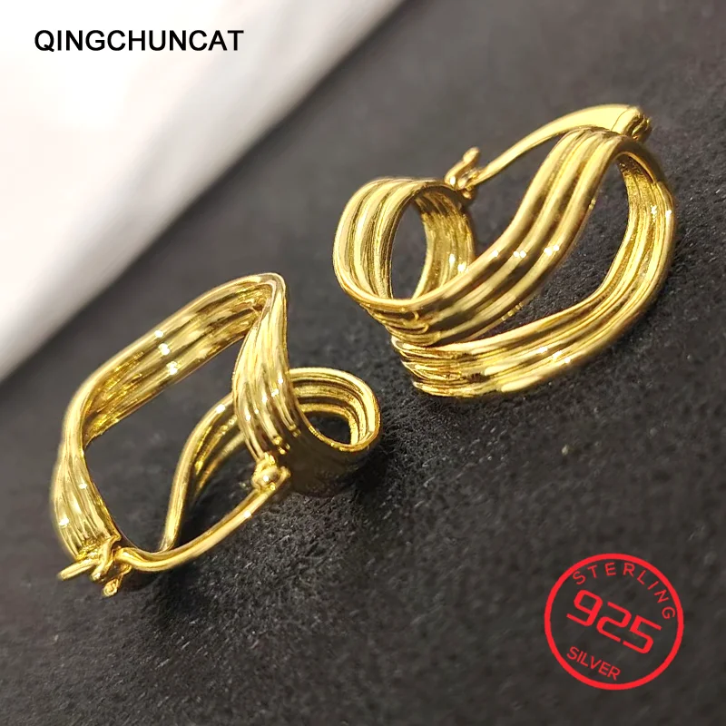 

Gold Color Circle Dangle Earrings Jewelry 925 Sterling Silver Fashion Round Hoop Earrings for Women Men Simple Geometric