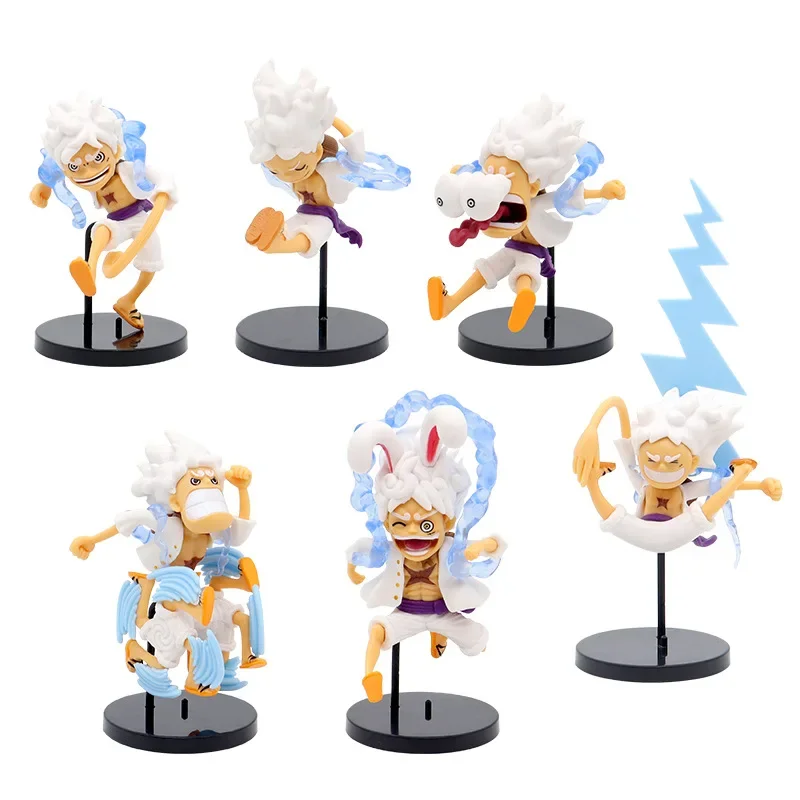 

6PCS/Set Anime One Piece Q Version GEAR5 Sun God Nika Monkey D Luffy 12CM PVC Action Figure Collectible Model Toy BOX