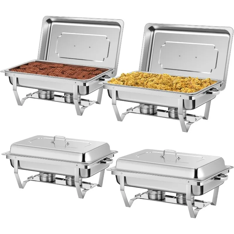 

9.5 QT Chafing Dishes, 4 Pack High Premium Stainless Steel Complete Set, Rectangular Chafing Dish Buffet Set, Heating