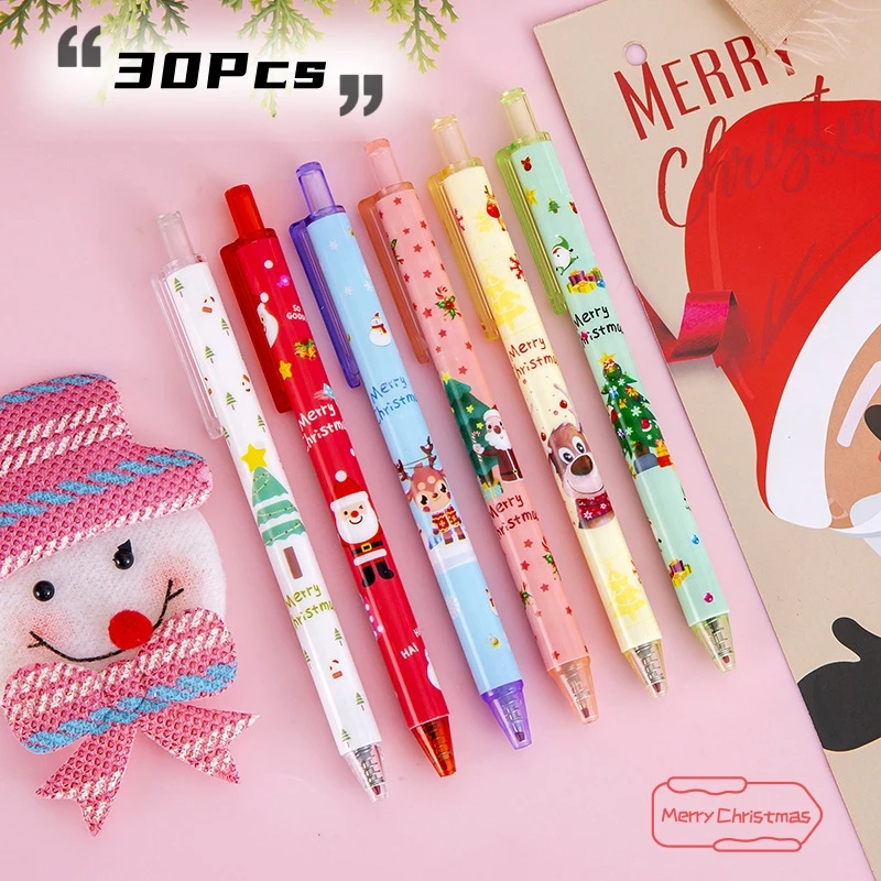 

30Pcs/Lot Cute Christmas Gel Pens Cartoon Santa Claus Tree Snowmen Elk Kawaii Press Pen 0.5mm Black School Kids Stationery Gifts