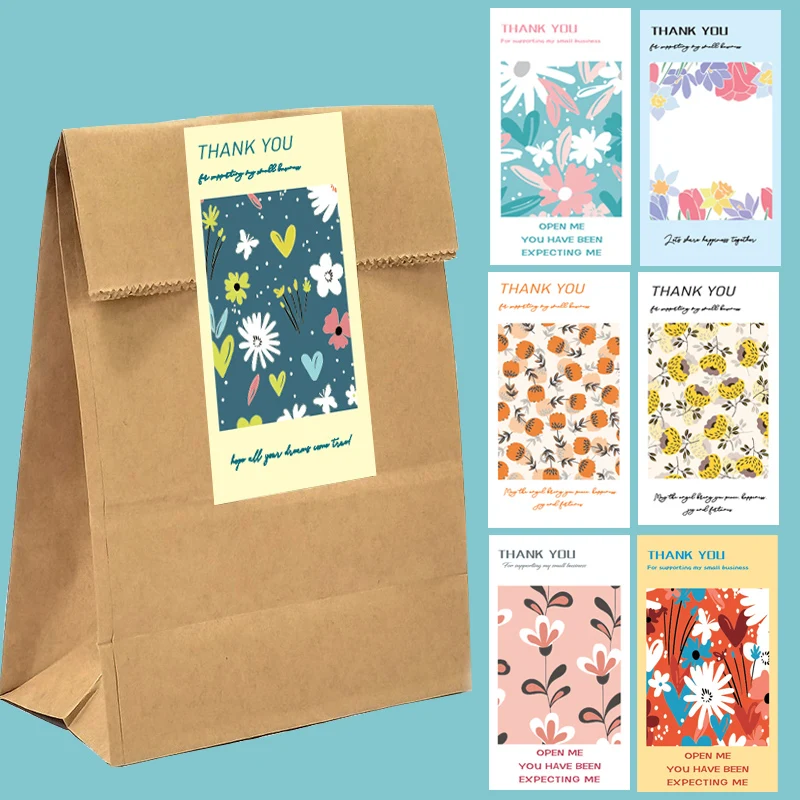 50 Pcs Flower Thank You Stickers 5*10cm Seal Labels for Gift Commodity Decor Stickers Small Business Wrapping Sealing Stickers