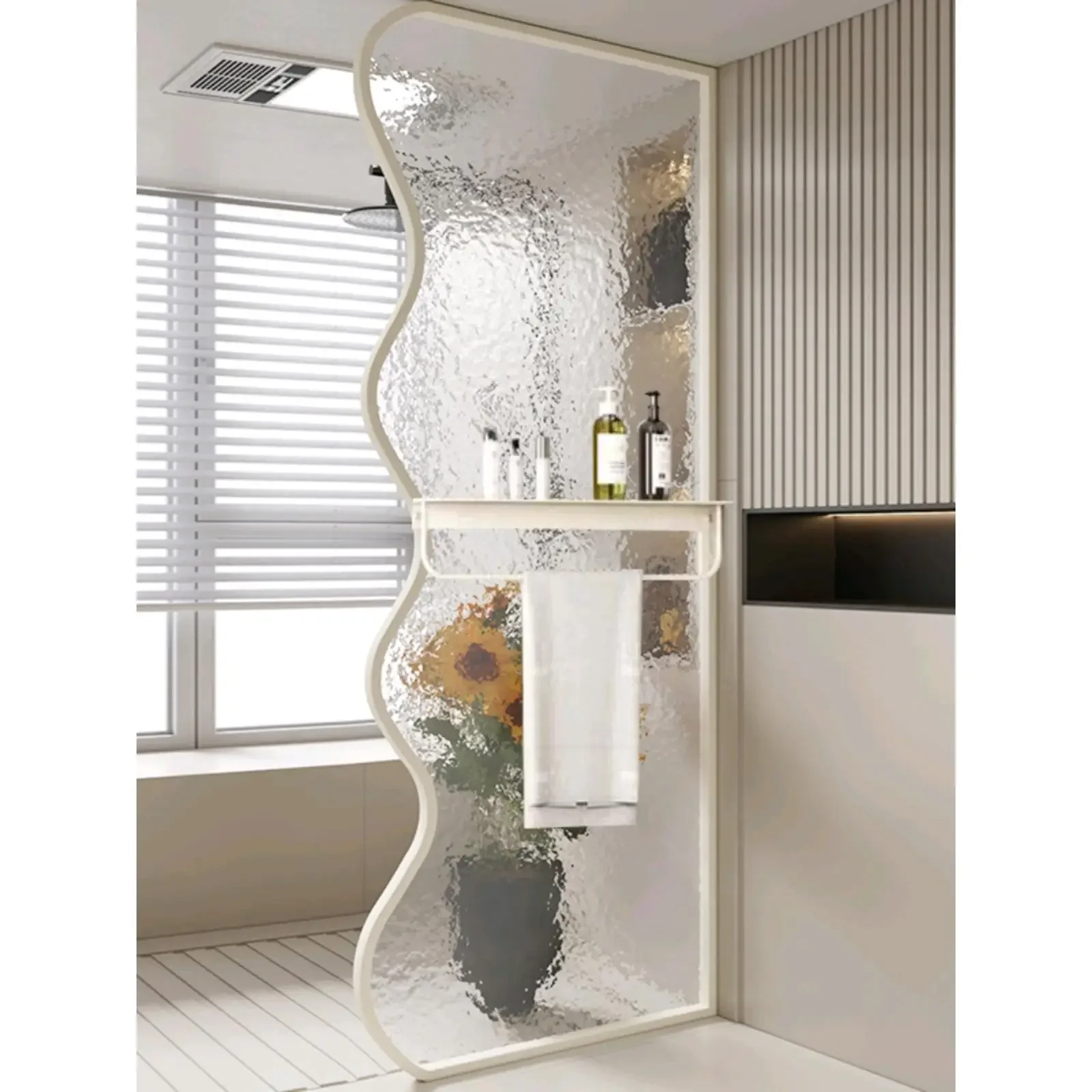 Cream wind shower room glass screen bathroom blocking storage dry and wet separation wrought iron stainless steel bathroom