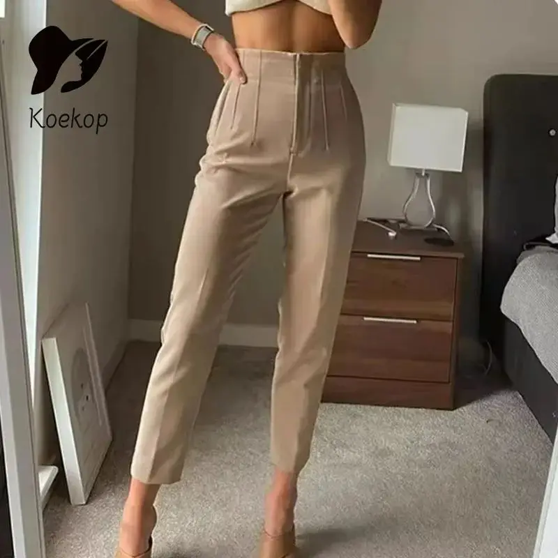 

Koekop Офисные наряды Белые брюки-карандаш для женщин Cleanfit Sle Повседневные брюки Материал ПВХ Женская мода среднего возраста
