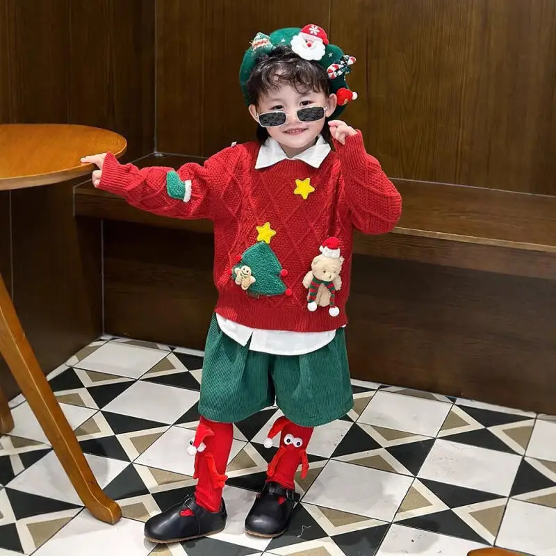 Kawaii نمط جديد أزياء عيد الميلاد سترة للجنسين طالب الخريف والشتاء الكرتون عارضة تريكو قمم ملابس الأطفال #2