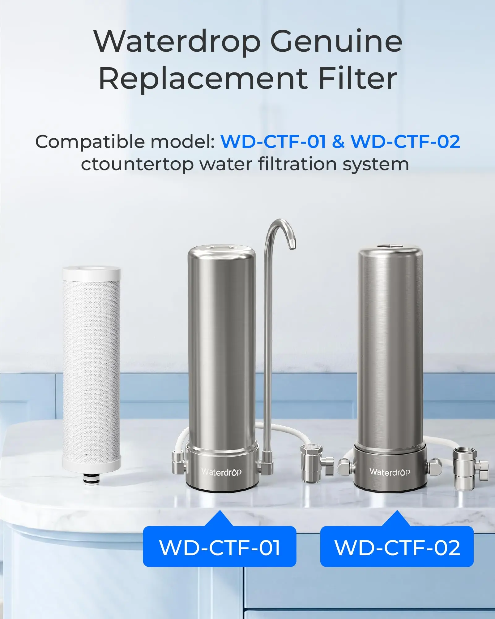 [Original] Waterdrop CFF-01 Water Filter Replacement For WD-CTF-01, Reduces Heavy Metals, Bad Taste & Up to 99% of Chlorine, NSF/ANSI 42&372 Certified