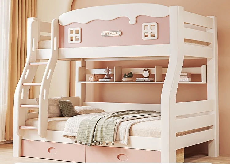 

Cherry wood bunk bed All solid wood high and low Small apartment girl princess mother bed Children on and off the bed