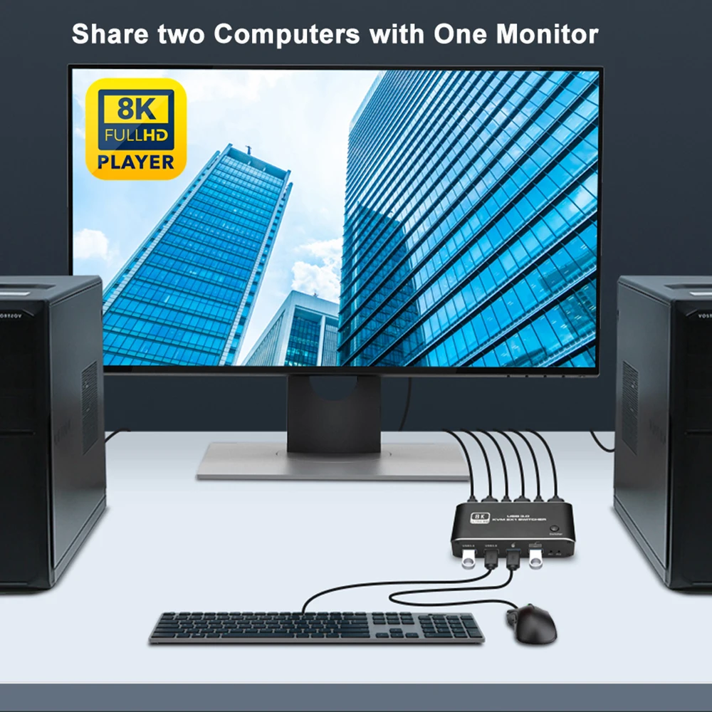 HDMI-Compatible 2.1 KVM Switch Box 4K 120Hz 2 Ports USB 3.0 Switcher For 2 PC Or Laptop Sharing Keyboard Mouse Printer Monitor