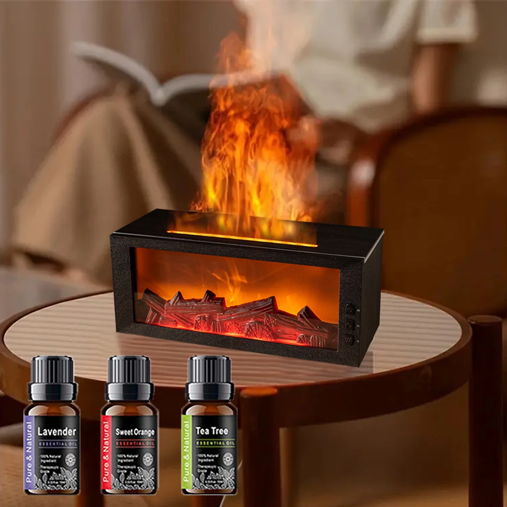 Difusor de Aroma para chimenea, humidificador de llama creativo, protección de apagado automático sin agua con control remoto y luz nocturna realista para chimenea