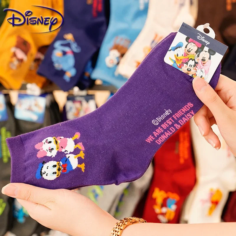 Disney Sanrio Casual Ladies Socks Cartoon Minnie Mickey Donald Duck Pattern Socks Winnie The Bear In The Tube Cotton Socks