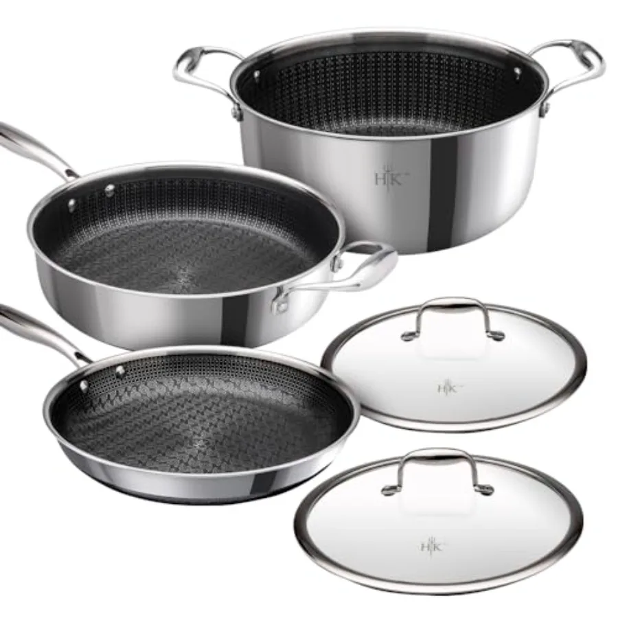

Hybrid 5 Pc Cookware Set TriClad Stainless Steel and Nonstick Ceramic PFAS Free no PFOA no PTFE no Teflon Non Toxic Cookware Me