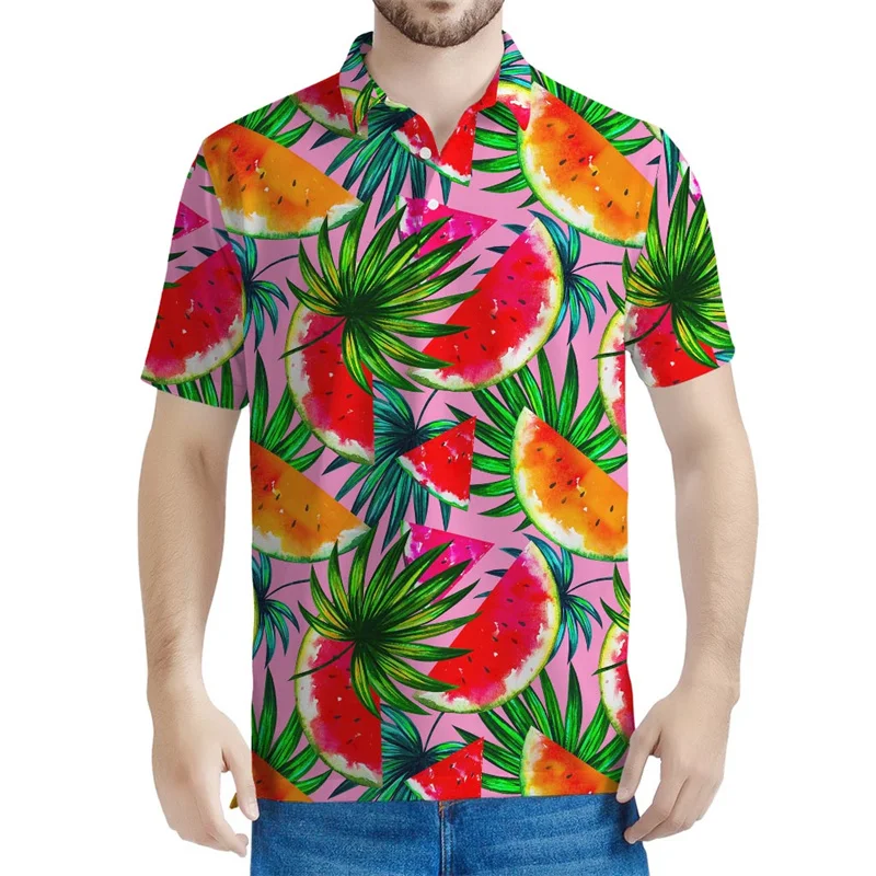 Colorful Watermelon Pattern Polo Shirt Men Women Summer Harajuku Short Sleeves Tees Kids Hawaiian 3d Printed Fruit T-Shirt