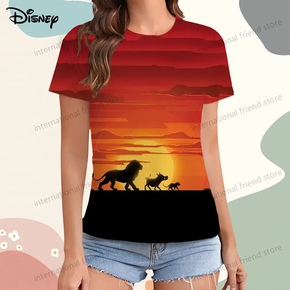 Women\'s Simba Disney The Lion King T-shirt Leisure Short Sleeve Tee 2024 Y2k O Neck Summer Youthful Woman Clothes T-shirts Tops