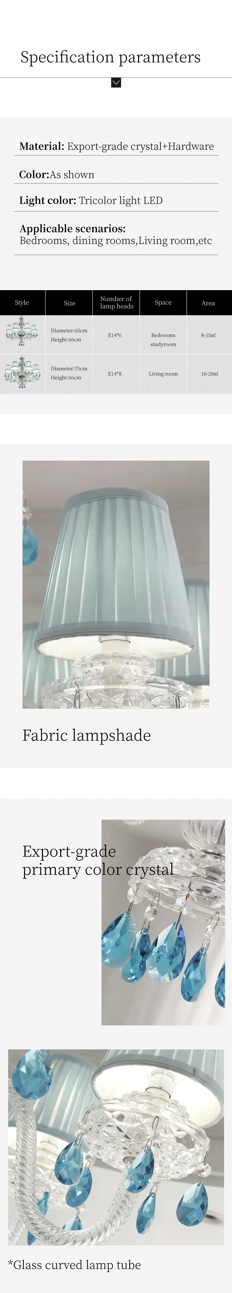Light Blue K9 Crystal LED Chandelier