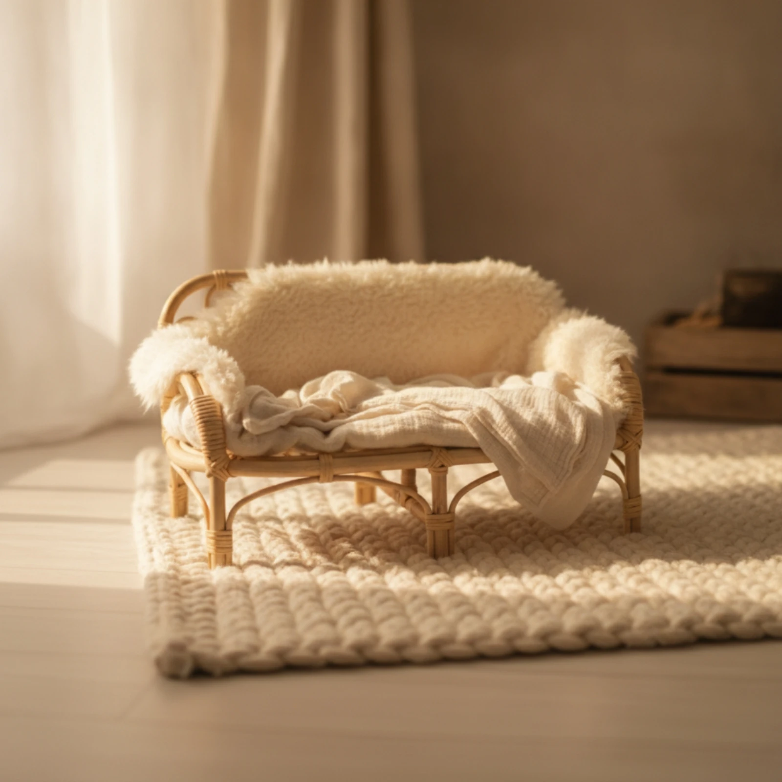 Photography Prop Rustic Rattan Bench Furniture Vintage for Photographers, Baby Portraits, Photo Shoots