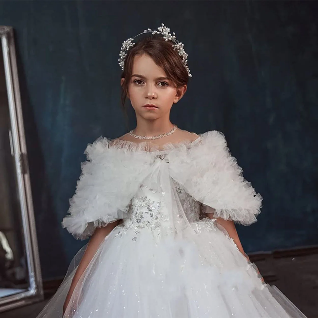 Vestido de encaje blanco para niña de flores, longitud hasta el suelo, primera comunión, Princesa, fiesta, baile