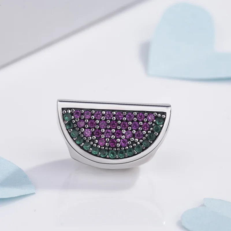 Genuine 925 Sterling Silver Bead Charm Pave Watermelon With Full Crystal Beads Fit pandora Bracelet & Necklace Diy Jewelry - view 3