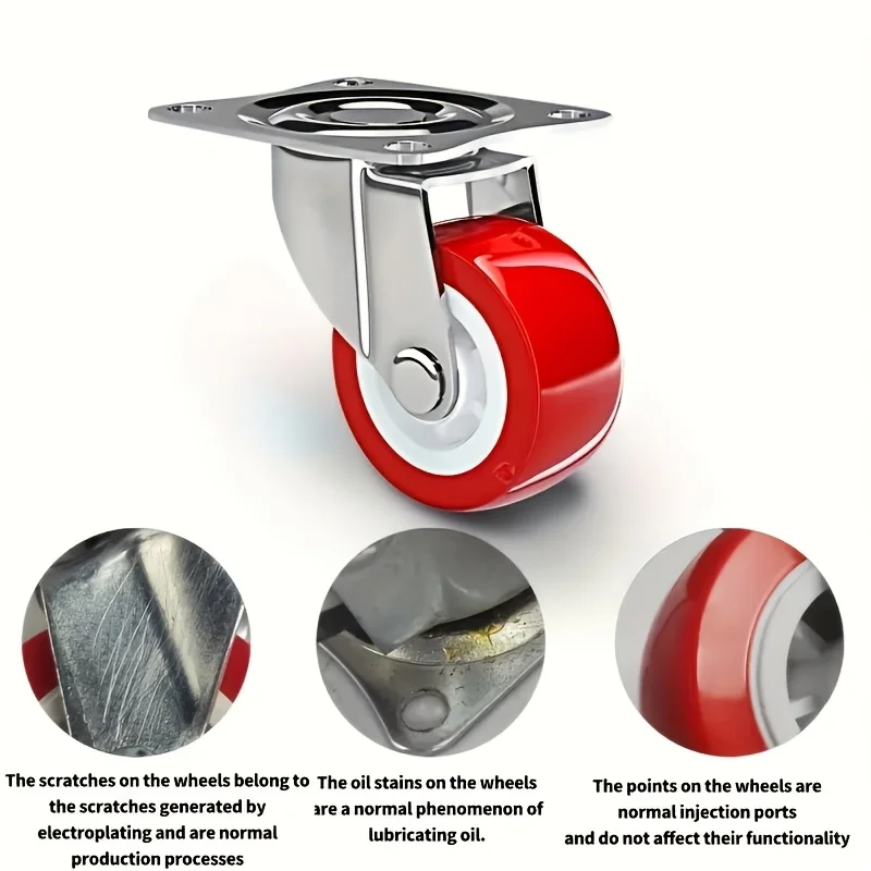 4 pièces 2 "roulette de meubles PVC rouge roue universelle roulette pivotante roue à roulettes pour accessoire de chariot de plate-forme
