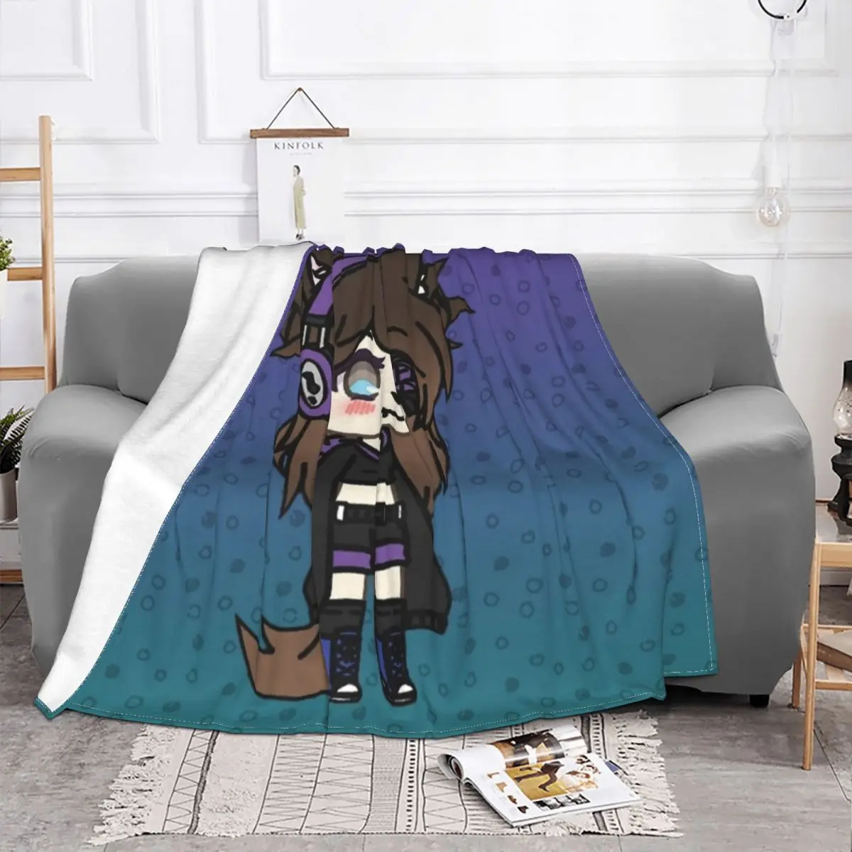 Gacha Life Series Karin The Strange Goth Girl With The Eye Patch Blanket Fleece Autumn/Winter Soft Throw Blankets for Sofa