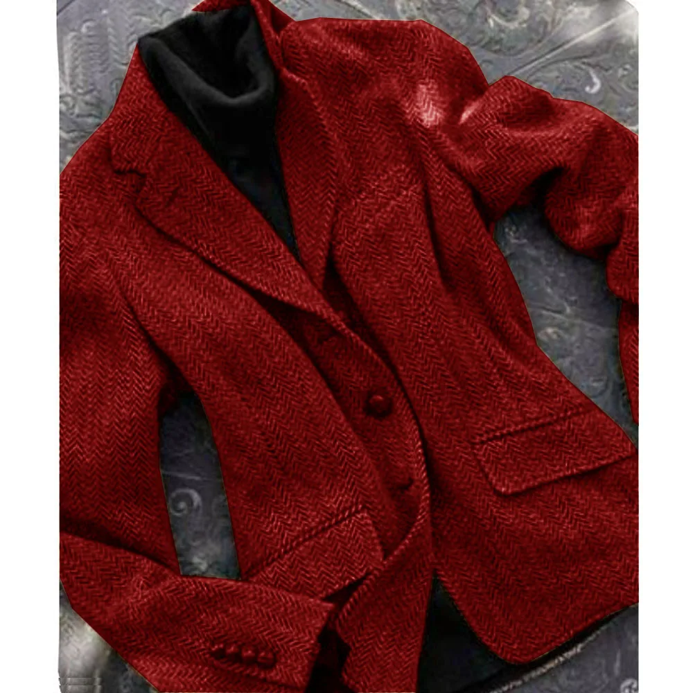 Casaco de espinha de arenque feminino, roupa de mulher de peito único, lapela, casaco casual e elegante, blazer feminino