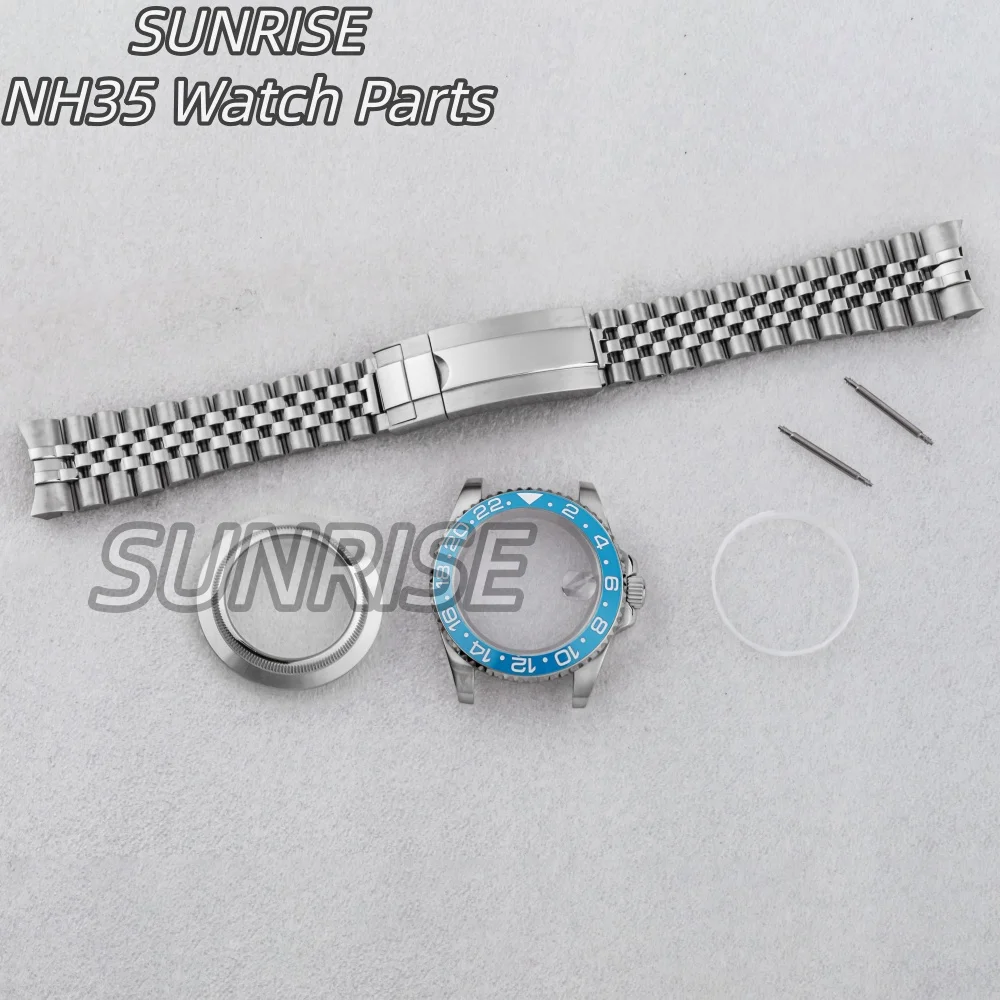 

40mm NH35 Watch Case Ice Blue Bezel Jubilee Bracelet Stainless Steel Sapphire Glass for SUB GMT NH34 NH36 Movement 28.5mm Dial